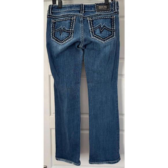 Miss Me Jeans Womens 30 Sunny Boot Blue Medium Wash Distressed Denim Embroidered - Picture 2 of 7